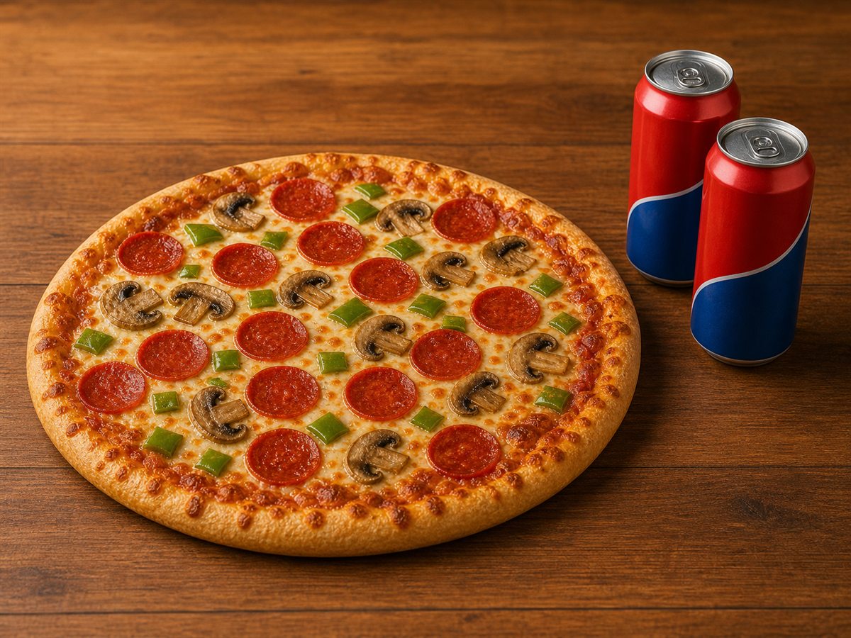 Combo Deal #2 with medium pizza and two cans of pop