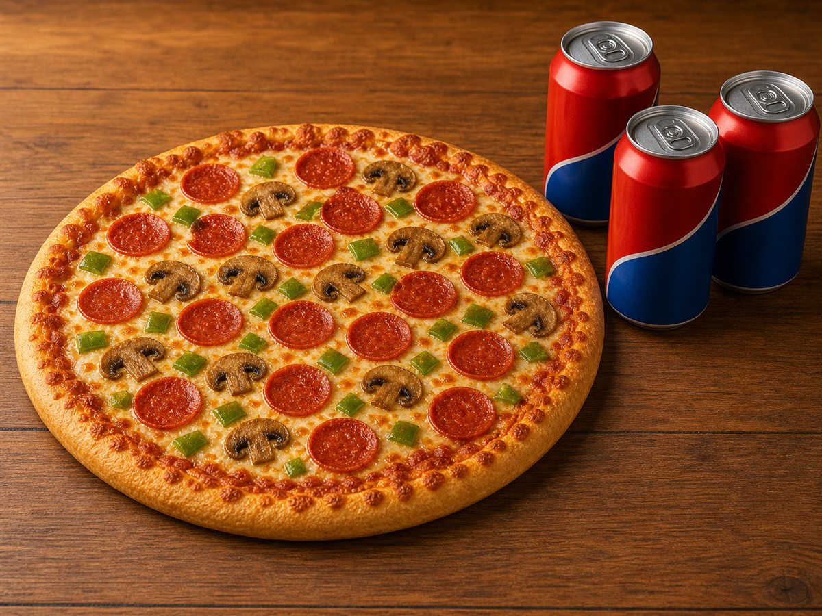 Combo Deal #3 with large pizza and three cans of pop