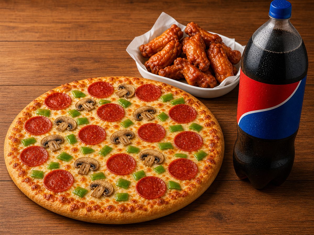 Combo Deal #4 with large pizza, wings and 2L pop