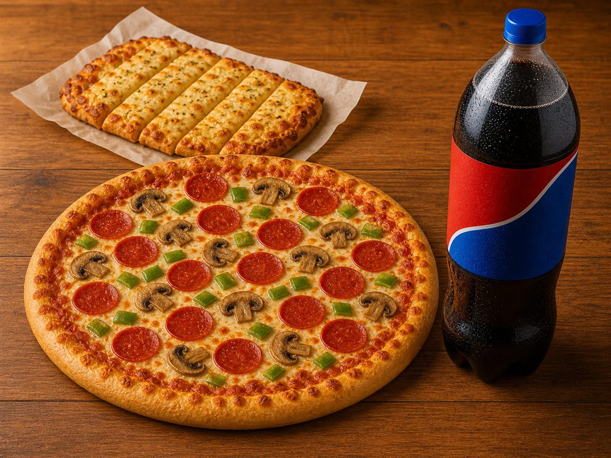 Combo Deal #9 with large pizza, small cheesy bread and 2L pop